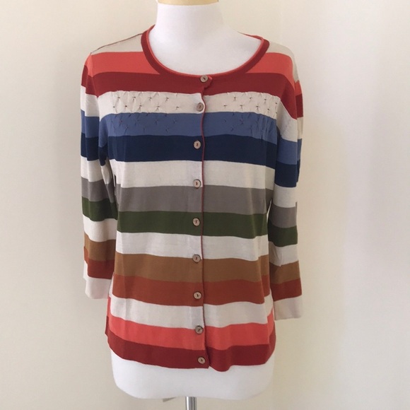 ORVIS size S striped silk blend button up cardigan - Picture 1 of 8